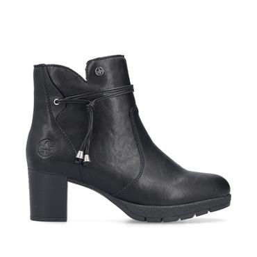 Rieker Strap Detail Block Heel Boot - Black
